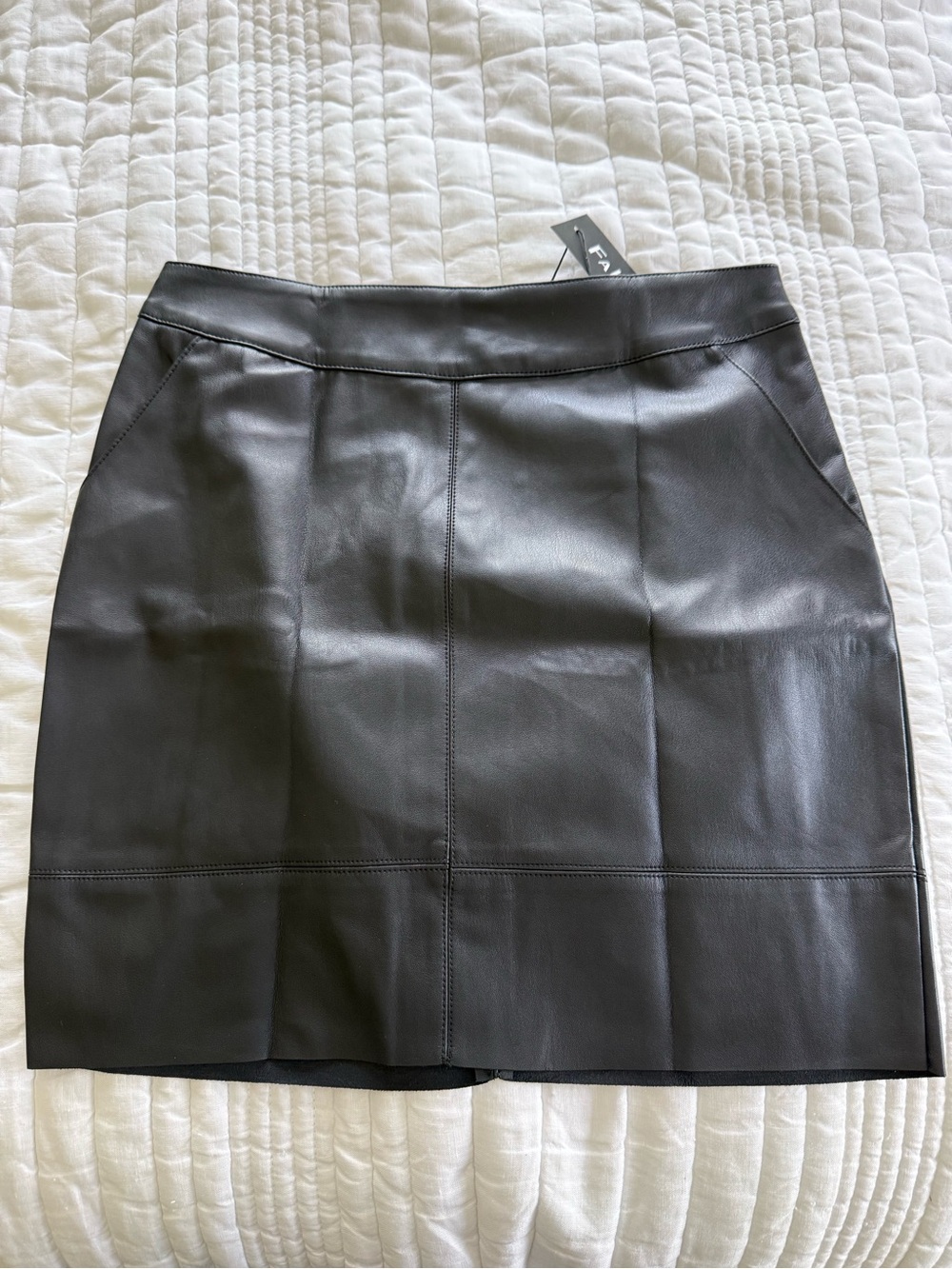 Black Faux Leather Mini Skirt with Panel Detail